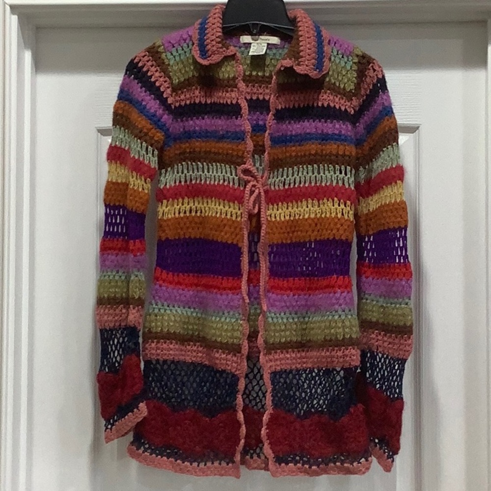 Free People Crochet Cardigan Multicolor Boho Trend